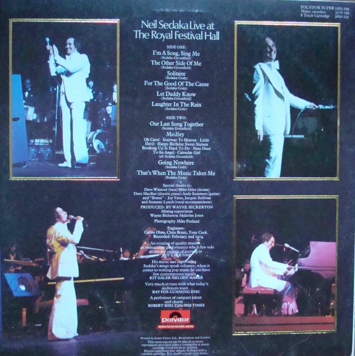 Neil Sedaka - Live At The Royal Festival Hall Polydor 2383 299