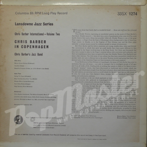 Chris Barber In Copenhagen Volume Two MONO 33sx 1274 Green Golden Label Jazz Na Płytach Winylowych