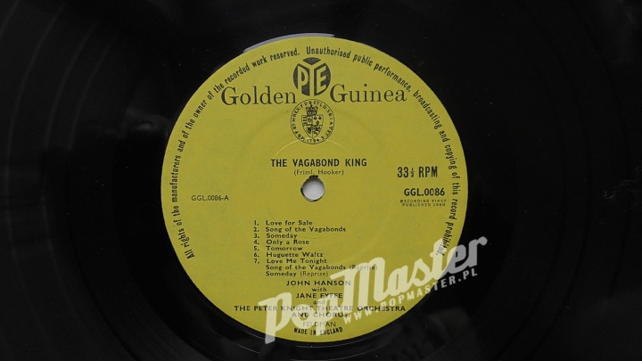 John Hanson The Vagabond King , The Student Prince GGL 0086 Musical Vinyle