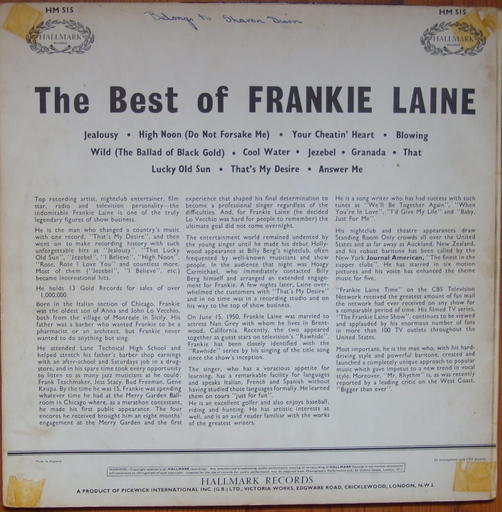 Frankie Laine ‎– The Best Of Frankie Laine HM 515 Folk, World & Country Winyle