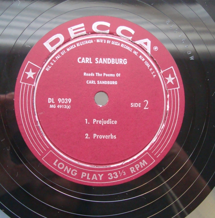 Carl Sandburg ‎– Carl Sandburg Reads The Poems Of Carl Sandburg Decca ‎– DL 9039 Poezja