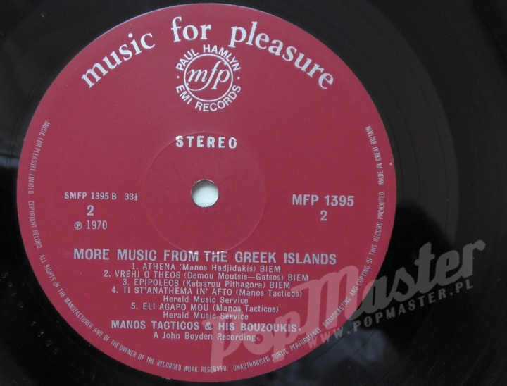Tacticos And His Bouzoukis More Music From Greek Islands MFP 1395 Folk Ethno Vinyl Records http://popmaster.pl/ http://popmaster.pl/