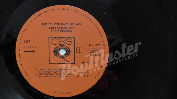 Eddie Condon - Eddie Condon Days The Golden Days Of Jazz CBS 88 032 Vinyl Records Jazz