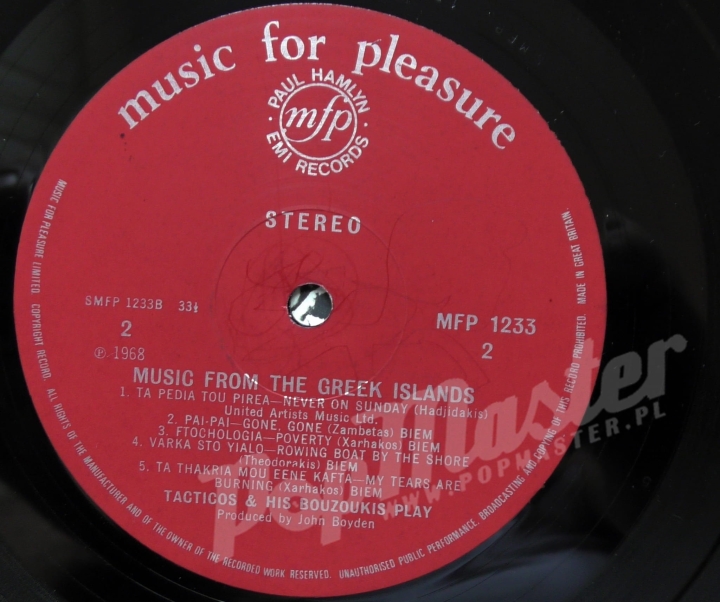 Tacticos And His Bouzoukis Play Music From Greek Islands MFP 1233 Vinyl-Schallplatten Folk