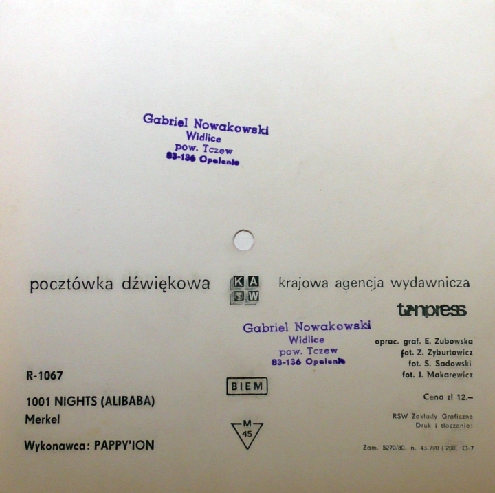 Pappy'Ion ‎– 1001 Nights (Alibaba) Label: Tonpress ‎– R-1067 Flexi-disc, 7", 45