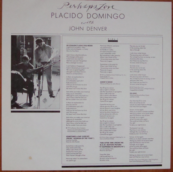 Placido Domingo With John Denver ‎– Perhaps Love 73592 Ballad,Pop