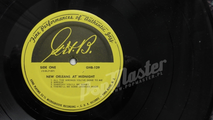 New Orleans At Midnight Featuring Thomas Jefferson On Trumpet GHB-129 Jazz Vinyl records, vinyl, record store vinyl gramophone