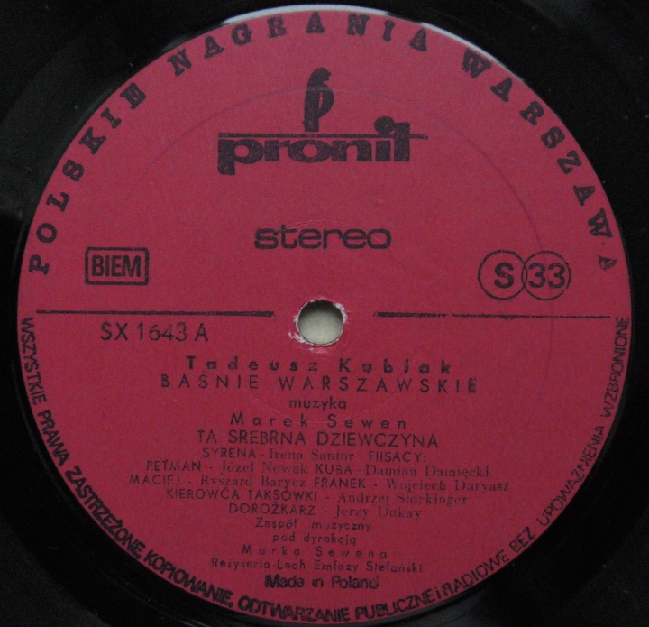 Tadeusz Kubiak, Marek Sewen ‎– Baśnie Warszawskie SX 1643 Stage & Screen Sklep z Winylami