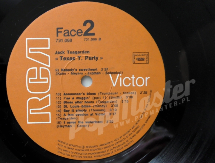 Jack Teagarden Texas T. Party RCA Victor 731 088 Jazz_Виниловые_Пластинки_Джаз
