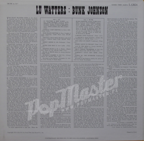 Lu Watters Bunk Johnson Yerba Buena Jazz Band Bunk & Lu GOOD TIMES JAZZ L-12024 Виниловые Пластинки Джаз Dixieland Jazz