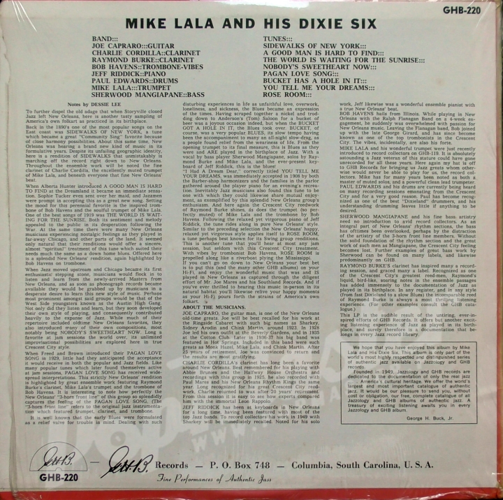 Mike Lala And His Dixie Six GHB-220 Dixieland Jazz Виниловые Пластинки Джаз