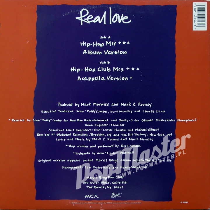 Mary J Blige Real Love 12" Single UPT12 54456  www.popmaster.pl