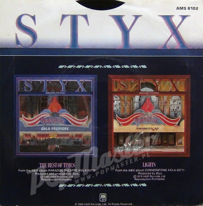 Styx The Best Of Times b/w Lights WORLD'S FIRST LASER-ETCHED SINGLE AMS 8102 http://popmaster.pl/