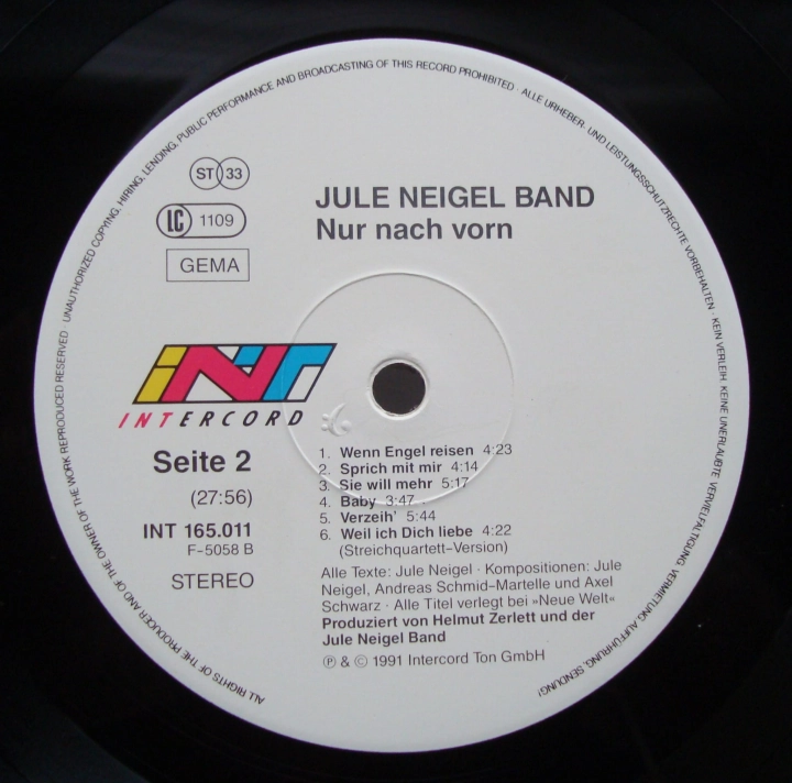Jule Neigel Band ‎– Nur Nach Vorn INT 165.011 Rock,Pop 