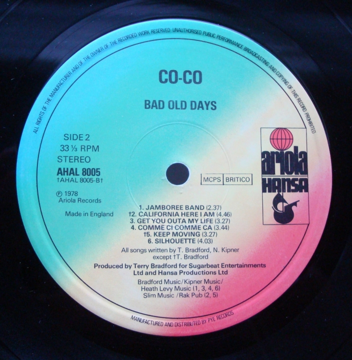  Coco ‎– Bad Old Days AHAL 8005 A1/ B1 Rock, Pop 