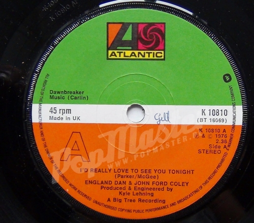England Dan & John Ford Coley I'd Really Love To See You Tonight K 10810 7" 45 RPM Single http://popmaster.pl/