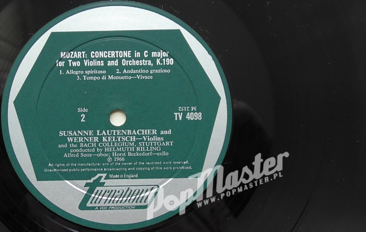 Mozart Sinfonia Concertante, K.364, Concertone In C, K.190 TV 4098 Classical Music On Vinyl