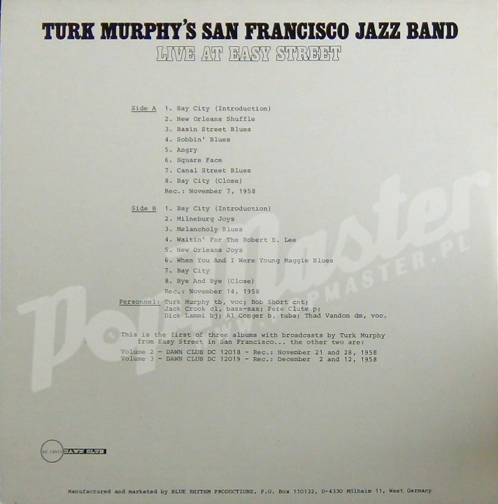Turk Murphy's San Francisco Jazz Band Live At Easy Street Vol. 1 DC12015