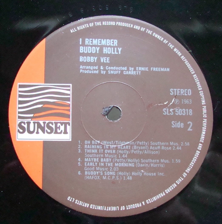 Bobby Vee ‎– I Remember Buddy Holly SLS 50318 Vinyl