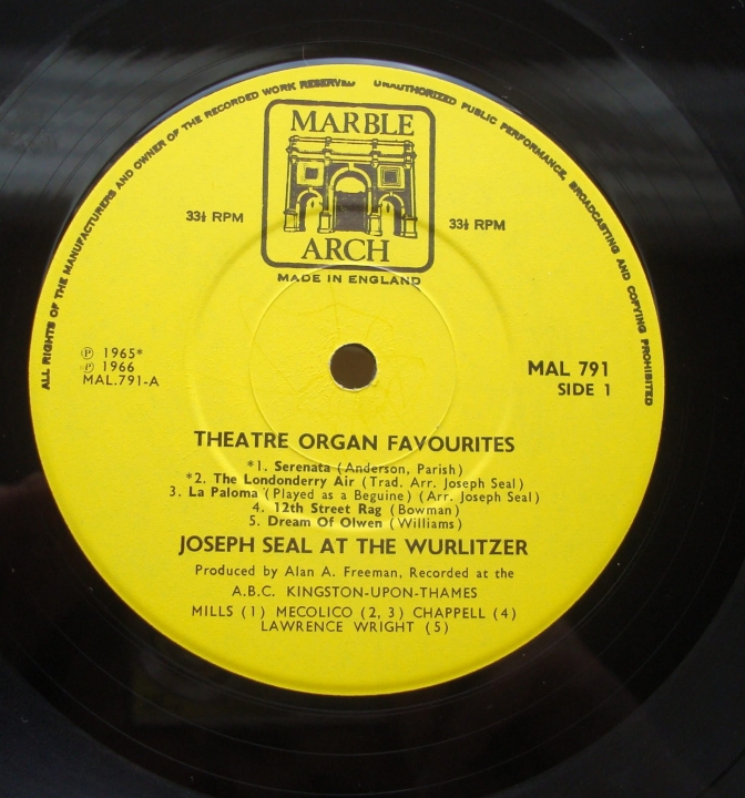 schallplatte,Joseph,Seal,Theatre,Organ,Favourites,MAL,791,Vinyl