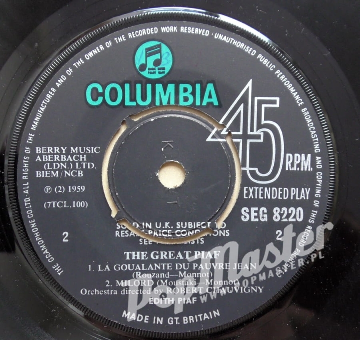 Edith Piaf The Great Piaf Mono EP Columbia Records SEG 8220