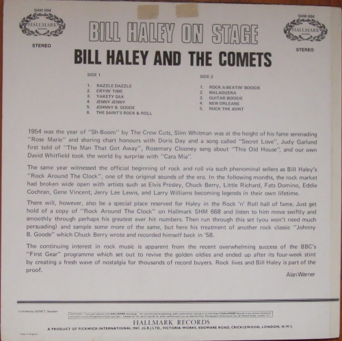 Bill Haley And The Comets ‎– Bill Haley On Stage SHM 694 A1 / B1 Rock,Rock & Roll