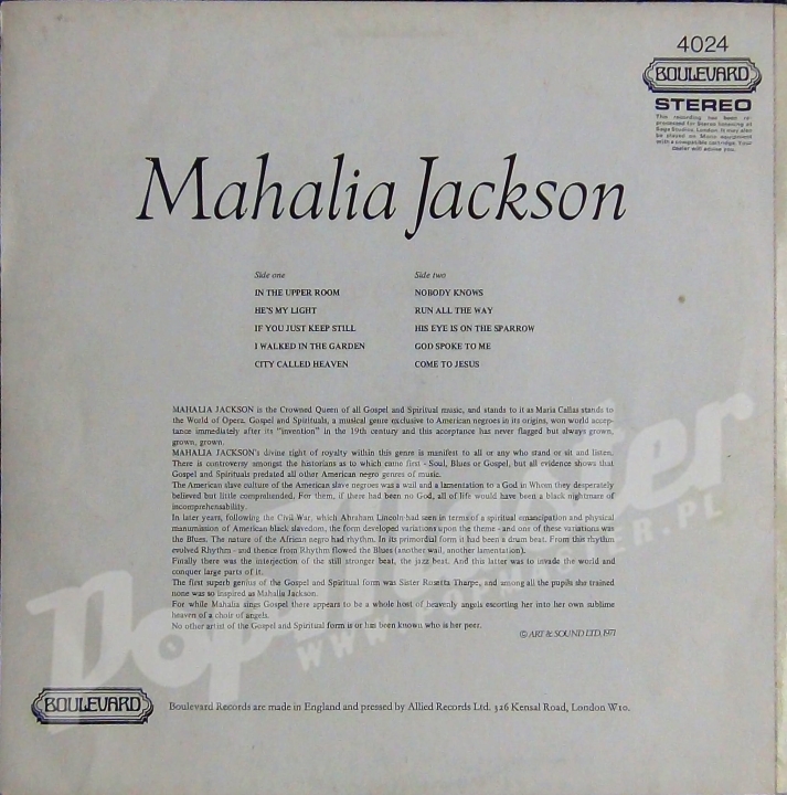 Mahalia Jackson  4024 Boulevard Records