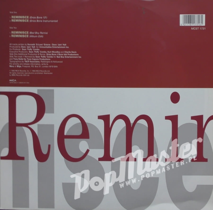 Mary J Blige Reminisce 12" Single UPT 12 54456 12" Maxi Single Plyta Winylowa