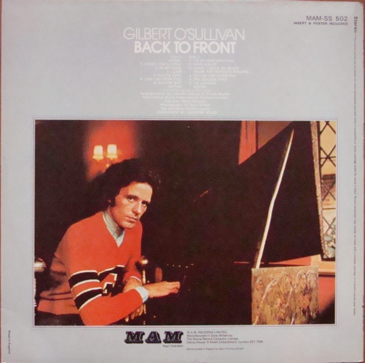 Gilbert O'Sullivan ‎– Back To Front MAM-SS 502 + Insert Pop Płyty Winylowe