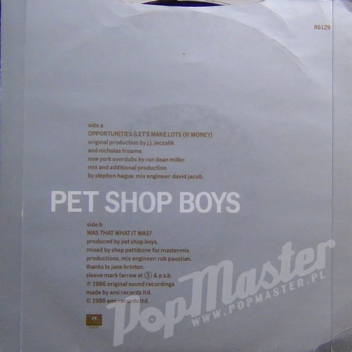 Pet Shop Boys Opportunities R6129 7'' Single synth-pop winyl http://popmaster.pl/