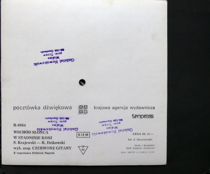 Czerwone Gitary ‎– Wschód Słońca W Stadninie Koni Tonpress ‎– R-0864 Flexi-disc, 7", 45 RPM, Single Sided, Card Backed, Picture Disc, Mono 