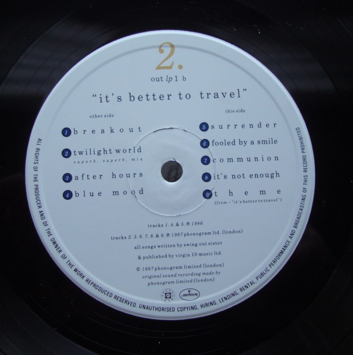 Swing Out Sister ‎– It's Better To Travel LP 1 Electronic, Pop Płyty Winylowe