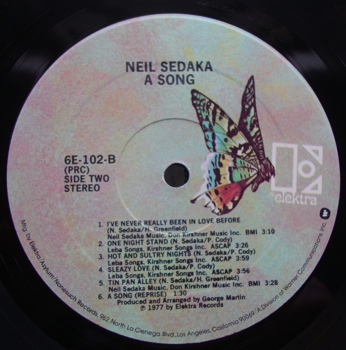 Neil Sedaka ‎– A Song    Elektra ‎ 6E-102