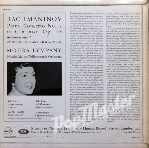 Moura Lympany Nicolai Malko Philharmonia Orchestra Rachmaninov Piano Concerto No.2 In C Minor, Op. 18 MFP 2035