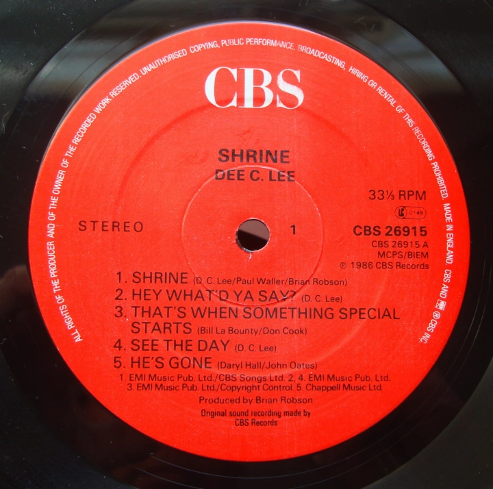  Dee C. Lee ‎– Shrine CBS 26915 A1 / B1 Promo Copy, Funk Soul 
