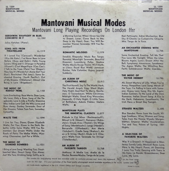ቪዳልስ መዝገቦች, Disko Biniloak, বিশেষ একধরনের প্লাস্টিক রেকর্ড, вінілавыя пласцінкі, ဗီနိုင်းမှတ်တမ်း, Винил записи, Vinylové desky, Zolemba za Vinyl, Vinyyli levyt, Disques vinyle, Discos de vinilo, Δίσκοι βινυλίου,MANTOVANI MUSICA MODES LONDON LL1259