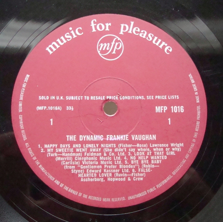 Frankie Vaughan ‎– The Dynamic Frankie Vaughan MFP 1016 Pop,Easy Listening 