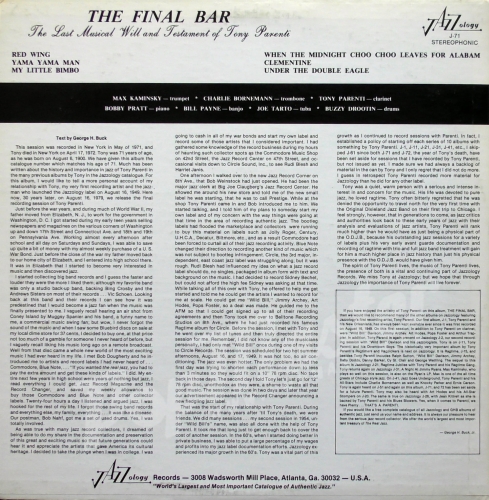 Tony Parenti And His Jazz-Stars The Final Bar J-71 Jazz Dixieland Виниловые Пластинки Джаз 