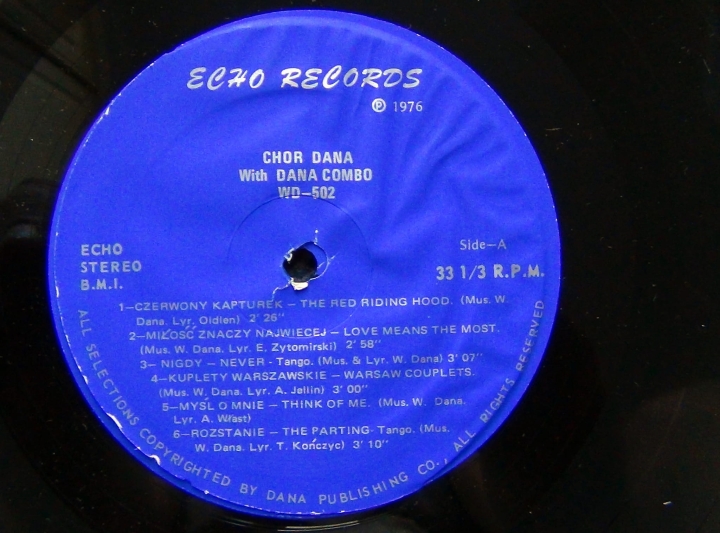 Chór Dana With Dana Combo Mieczysław Fogg Echo Records WD-502 STEREO 1976