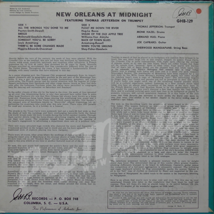 ew Orleans At Midnight Featuring Thomas Jefferson On Trumpet GHB-129 Jazz Vinyl-Schallplatten, Shop mit Vinyl
