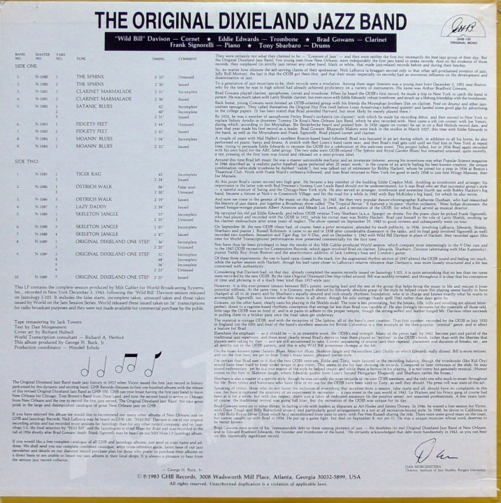 The Original Dixieland Jazz Band 1943 GHB-100 MONO Jazz Виниловые Пластинки Джаз
