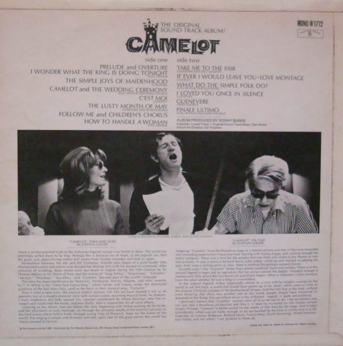 Alan Jay Lerner, Frederick Loewe ‎– Camelot Original Motion Picture Sound Track W 1712 Mono Vinyl