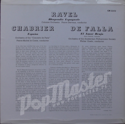 Ravel Rapsodie Espagnole Colonne Orchestra Pierre Dervaux, Chabrier Espana Orchestra Of The Concertes De Oaris Pierre-Michel Le Conte De Falla El Amor Brujo Orchestra Of The Amsterdam Philharmonic Society Продажа пластинок Классическая музыка.