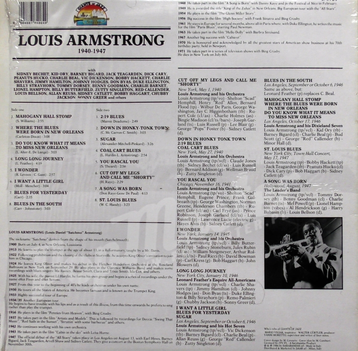 Louis Armstrong 1940-1947 Giants Of Jazz LPJT 64 Vinyl-Schallplatten, Geschäft mit Vinyl Jazz