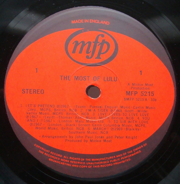 Lulu ‎– The Most Of Lulu MFP 5215 A1 / B1 Rock,Pop 