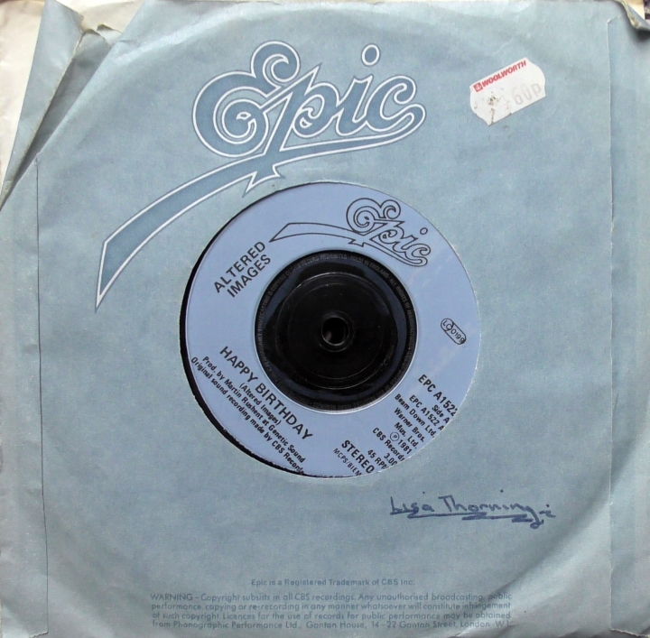 Altered Images ‎– Happy Birthday, Płyta Winylowa,  Epic ‎– EPC A1522, Vinyl, 7", 45 RPM, Single, Stereo