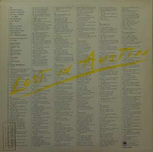 Marc Benno ‎– Lost In Austin PROMO COPY A&M Records ‎– AMLH 64767