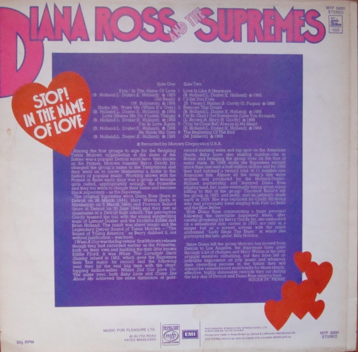 Diana Ross And The Supremes ‎– Stop! In The Name Of Love MFP 50291 Winyle Funk Soul Pop Vinyle