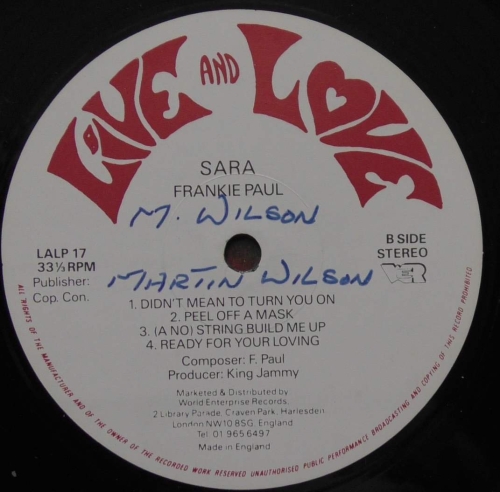 Frankie Paul ‎– Sara Live And Love ‎– LALP 17