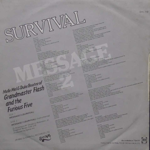 Melle Mel & Duke Bootee ‎– Message 2 (Survival) Sugar Hill Records ‎– SHL 119
